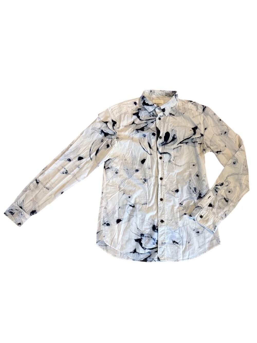 Diesel Long Sleeve Shirt Mens Lg Abstract Blue & White Paint Print Buttons